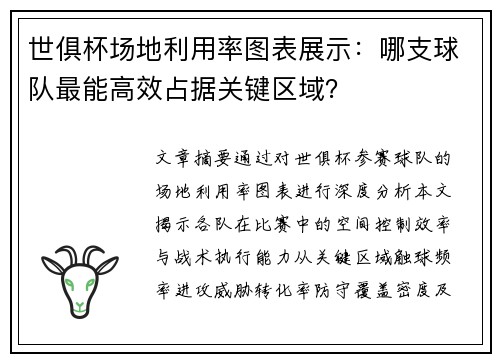世俱杯场地利用率图表展示：哪支球队最能高效占据关键区域？